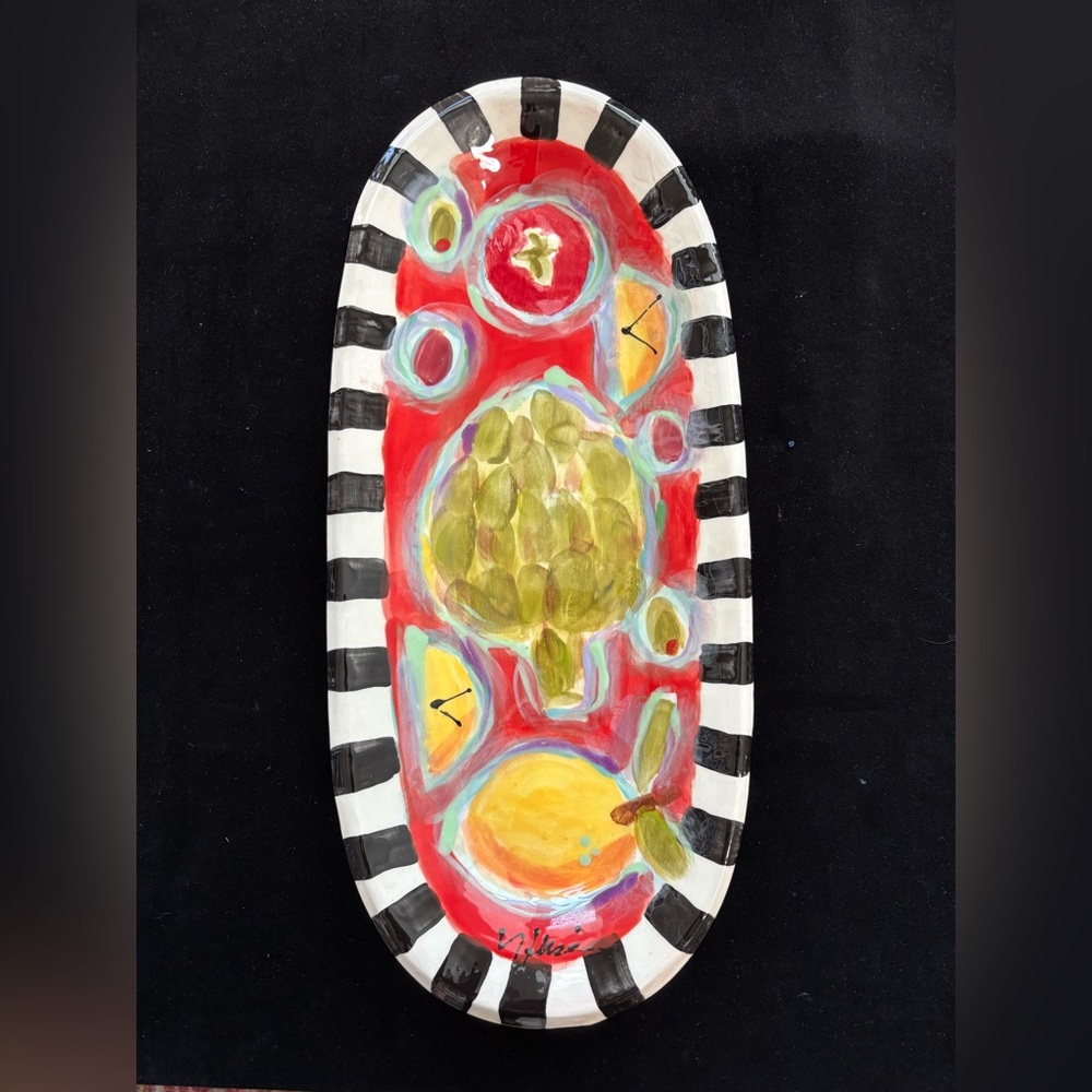 Handmade Ceramic Serving Tray  Artichoke &Lemons”Original Design 15”x5.5”
